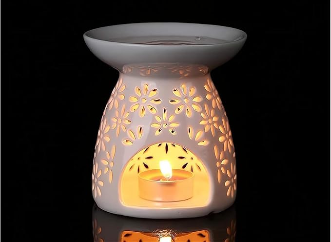 HwaGui - Ceramic Tea Light Holder & Wax Warmer Set of 2, Aromatherapy Essential Oil Burner, Great Decoration for Living Room, Balcony, Patio, Porch and Garden