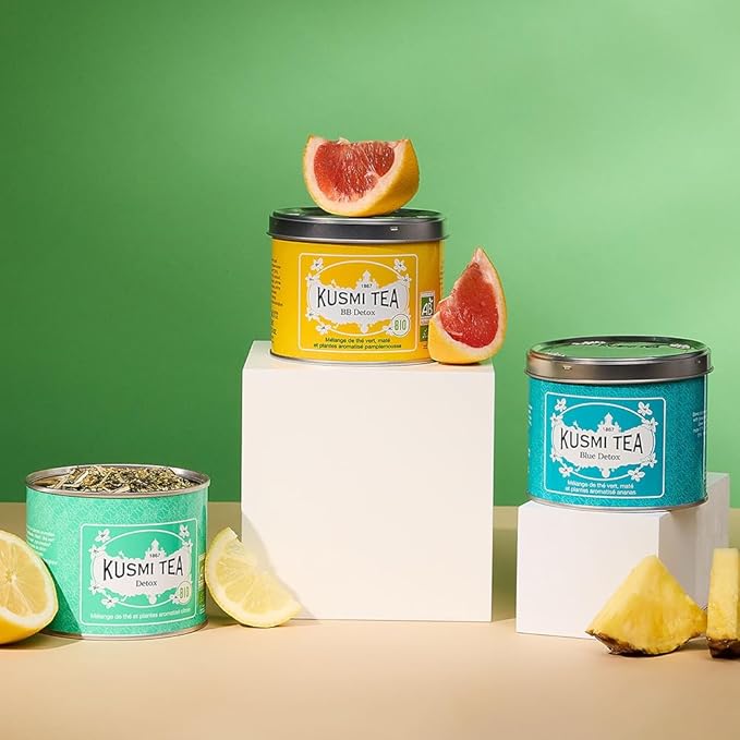 Kusmi Tea - Blue Detox - Blend of Green Tea, Mate & Pineapple - Rosehip, Rooibos, Mint, Guarana Flavours - Enjoy Hot or Iced - Loose Leaf Tea - Tin Box of 3.5 oz - Quantity for about 50 cups