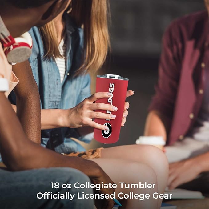 Campus Colors NCAA Stainless Steel Tumbler perfect for Gameday - 18 oz - Double Walled - Keeps Drinks Perfectly Insulated (Georgia Bulldogs - Red)