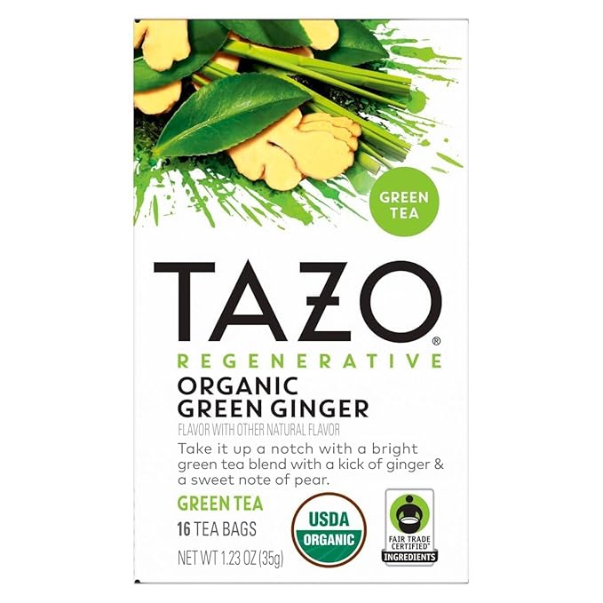 TAZO Tea Bags, Regenerative Organic: Refresh Mint Herbal Tea, Zen Green Tea, & Green Ginger Tea 16 CT (2ea) (Variety Pack)