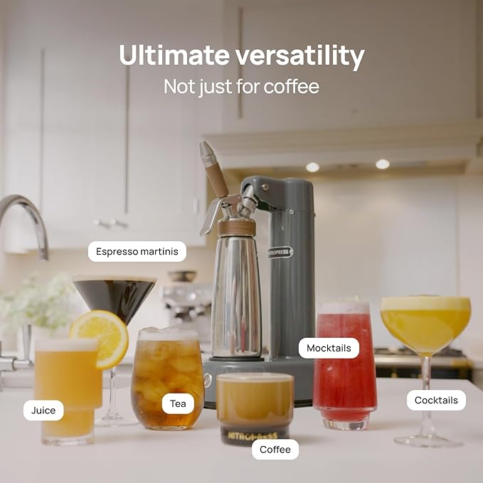 NitroPress DS – Electric Nitro Cold Brew Coffee & Cocktail Maker | Air-Powered Nitrogen Infuser for Smooth Nitro Drinks, Cocktails, Cold Brew & Tea at Home | No Gas Cartridges | Stainless Steel Design