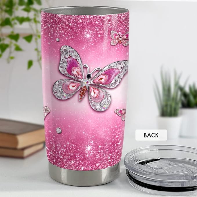 SANDJEST Butterfly Tumbler Jewelry Style 20oz Tumblers with Lid Gift for Women Girl Daughter Sister Mom Christmas Birthday Presents