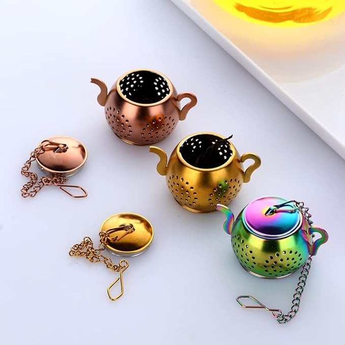 3 Pack Tea Infuser - Stainless Steel Reusable Strainer Filters Ball for Loose Tea - Rainbow Gold