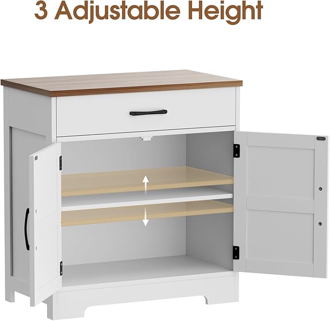 Onelike Modern Sideboard Buffet Cabinet with Storage, Farmhouse Kitchen Cabinet Buffet Table with Doors and Drawers, for Dining Room, White, 30"