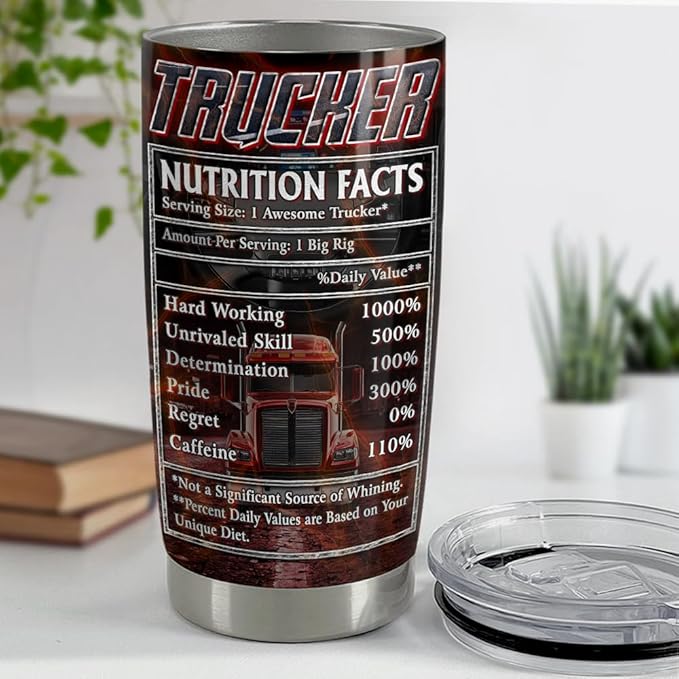 SANDJEST Trucker Tumbler 20oz Stainless Steel Insulated Coffee Travel Mug Cup - Gift for Men, Dad, Truckers, Christmas, Birthday