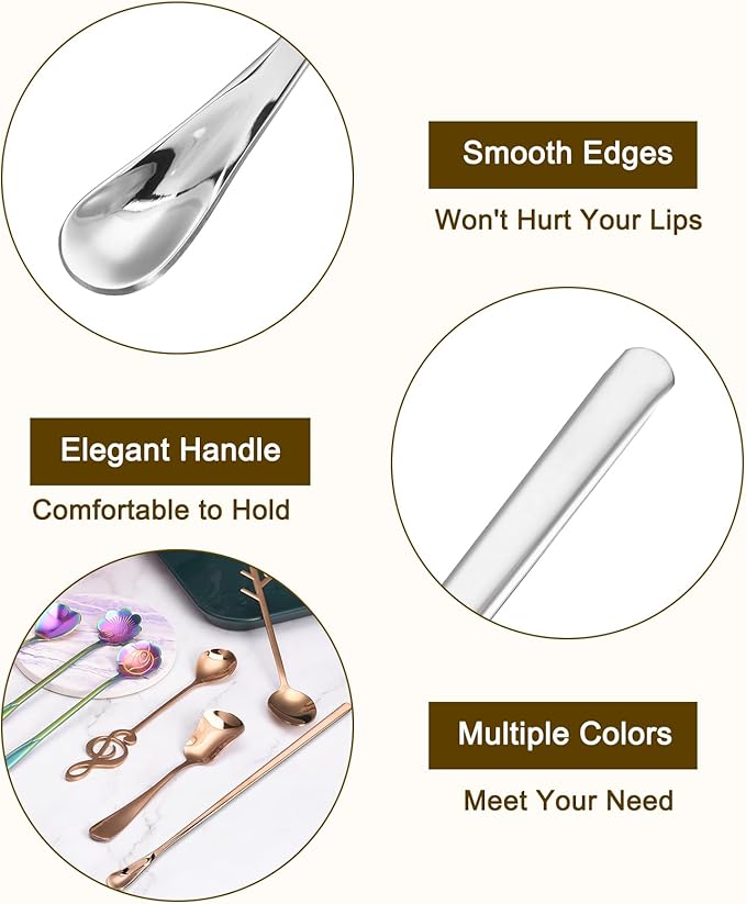 uxcell 4Pcs Stainless Steel Mixing Spoon 7.6 Inch Cocktail Stirrer Bar Spoon Drink Stirring Spoon with Long Handle for Bar Cocktail Ice Tea, Silver