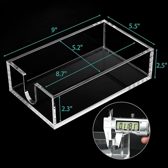 Rubtlamp 2 Pack 0.12 Thickness Clear Napkin Holder, Flat Napkin Holder,9x5.5x2.5inch Acrylic Guest Towel napkin holder, Clear Bathroom Paper Hand Towels Storage Tray For Kitchen Dinning