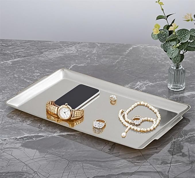 16.3" x 11" Large Serving Platters Set of 2, Stainless Steel Heavy-Duty Large Serving Trays, Silver Rectangular Plates for Food, Fruit, Party, Wedding, Christmas, Chip and Scratch Resistant