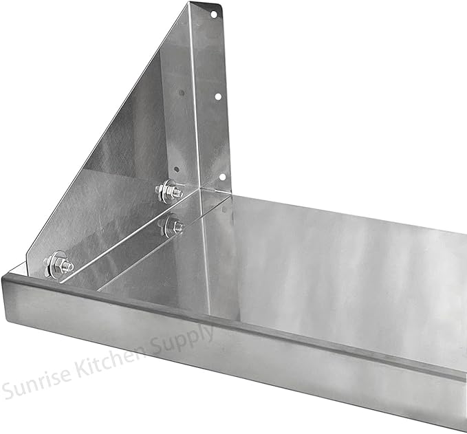 SUNRISE Commercial 430 Stainless Steel Kitchen Wall Shelf, NSF Certificated, Wall Mounted, Solid Shelving for Restaurants, Bars & Hotels (12" x 24")