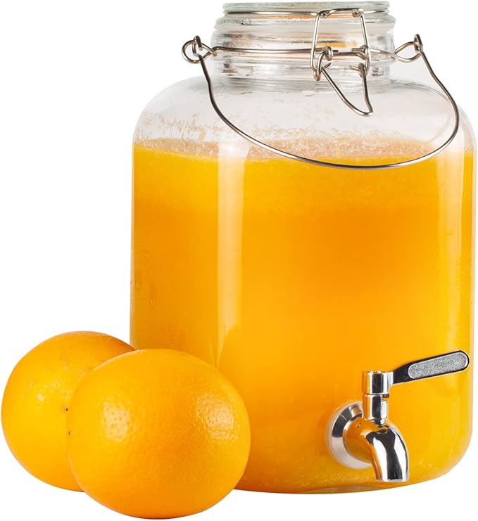 Glass Drink Dispenser for Parties, 1 Gallon Beverage Dispenser with Spigot and handle,Glass Water Dispenser, Juice Dispensers for Fridge, Lemonade & Laundry Detergent Dispenser (1Pack)