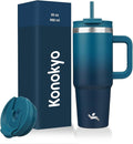 30 oz Tumbler with Handle and 2 Straws,2 in 1 Lid Insulated Water Bottle Stainless Steel Travel Coffee Mug,Indigo Black
