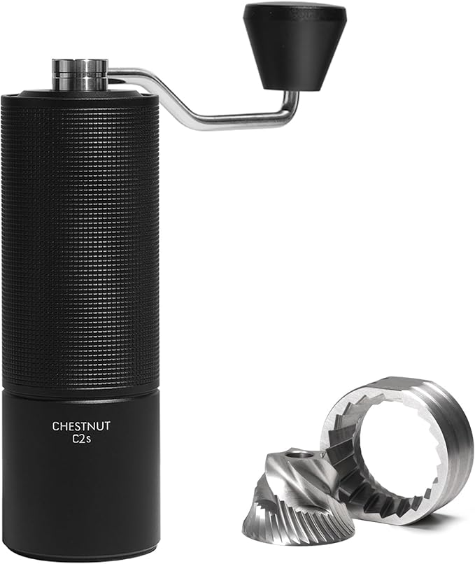 TIMEMORE Chestnut C2S Manual Coffee Grinder Stainless Steel S2C Conical Burr Coffee Grinder, Capacity 25g Hand Coffee Bean Grinder, Double Bearing Positioning, Black
