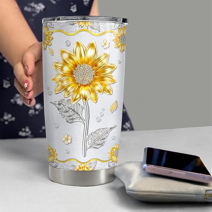 SANDJEST Sunflower Tumbler Cup 20oz Stainless Steel Insulated Tumblers Coffee Travel Mug Sunflower Gifts for Women Girls Birthday Christmas