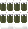 12 oz Insulated Wine Tumbler with Lid and Straw,Stainless Steel Stemless Wine Tumbler Glasses Double Wall Vacuum Wine Cups Tumbler Bulk for Champaign,Cocktail,Office(Navy Green,8)