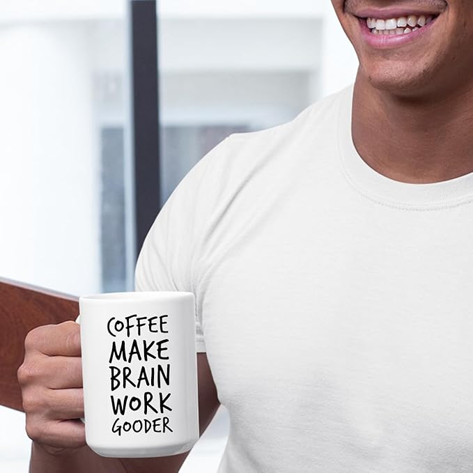 Veracco Coffee Make Brain Work Gooder Mug Funny Coffee Lover Gift Humorous Idea Family Friends Birthday Presents Sarcastic Office Berserk Tea Cup Caffeine Addict Brain Booster Gooder Vibes