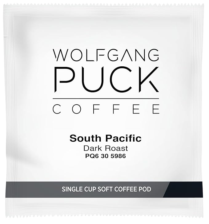 Wolfgang Puck Coffee, South Pacific Dark Roast, 9.5 Gram Soft Pod, 18 Count (Pack of 6)