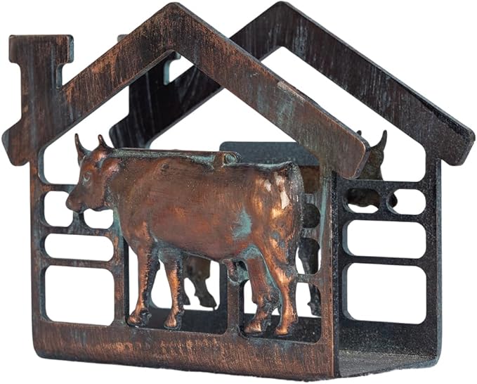Farmhouse Napkin Holder for Table, Rustic Metal Cow Decorative Napkin Holder for Paper Napkins, Antique Paper Towel Napkin Dispenser, Vertical Napkin Table Decor for Home Kitchen Coffee Shop Bar