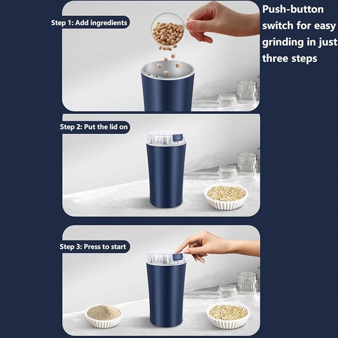 Electric Coffee Grinder, Portable Coffee Bean and Spice Grinder, 300W Powerful, Household Stainless Steel 8-Blade Blade, for Herbs, Spices, Coffee, Nuts, and Seeds (Blue)