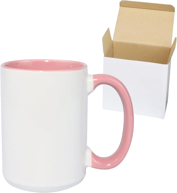 Ceramic 15oz Sublimation Coffee Mug, Pink, Case of 24
