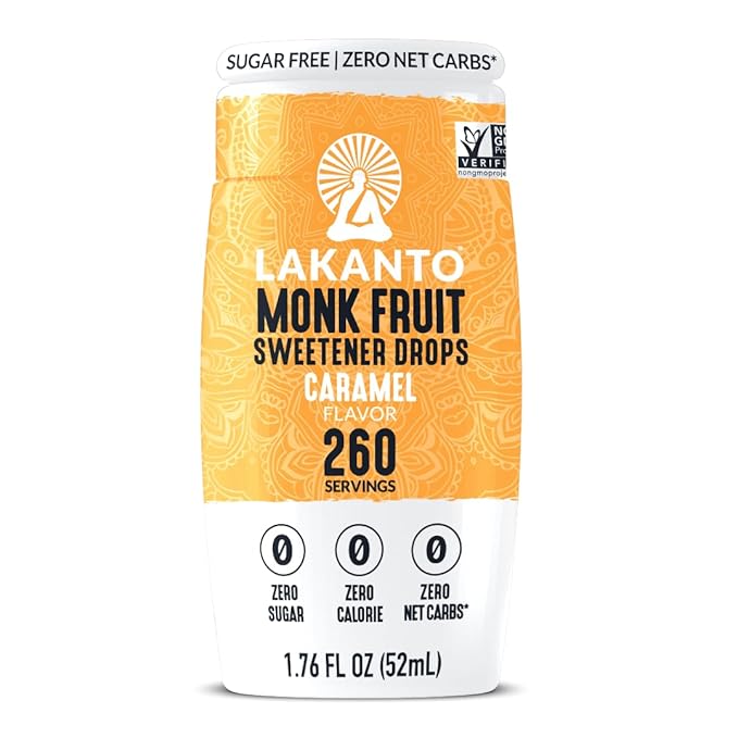 Lakanto Liquid Monk Fruit Extract Drops, Caramel - Erythritol Free Sugar Substitute Sweetener For Tea, Coffee, Smoothies, Yogurt, Cereal, Cocktails, Sugar Free, Vegan, Keto, Zero Sugar (1.76 Fl Oz)