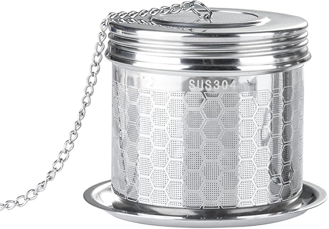 Tea Infuser Tea Strainer for Loose Tea, Stainless Steel Tea Ball with Chain Hook and Drip Tray, Extra Fine Mesh Tea Filter for Brew Tea, Spices & Seasonings (1Pack，2.95in）