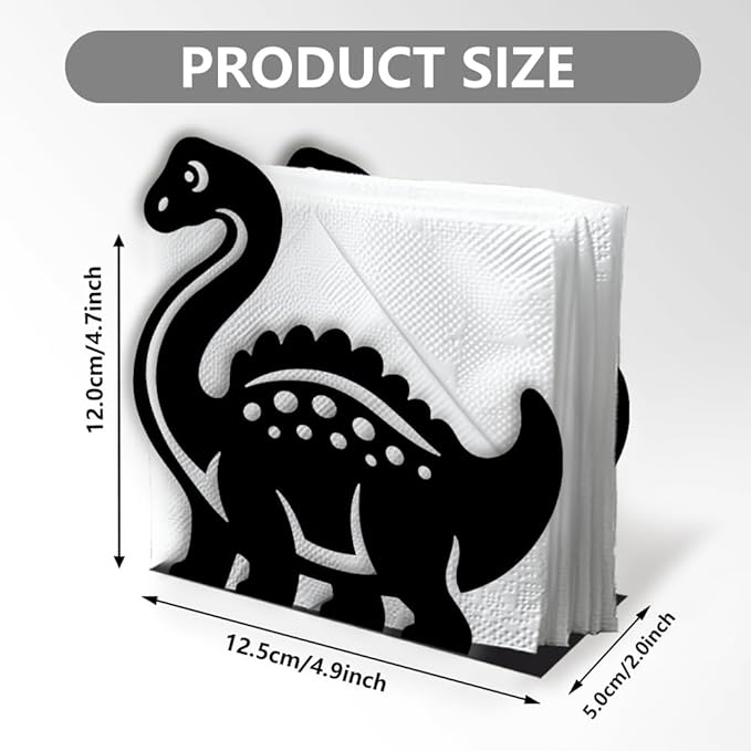 Cartoon Dinosaur Decorative Black Metal Napkin Holder for Table, 4.9" x 4.7" x 1.9" Dinosaur Standing Napkin Holder for Home Kitchen Restaurant Picnic Party Coffee Bar Dining Room