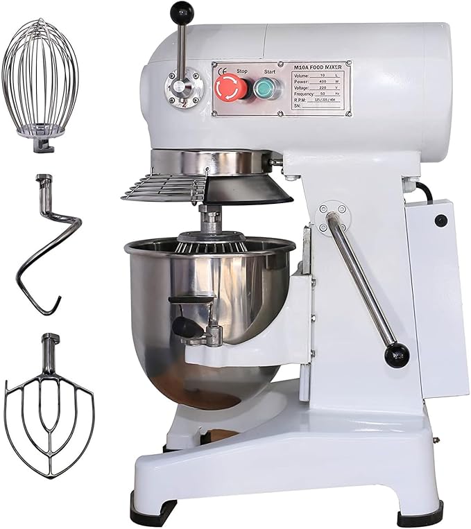 Hakka Electric 10 Qt Stand Mixer 750W Stainless Steel Commercial Industrial Food Mixer 110V/60Hz Heavy Duty Planetary Bread Pizza Countertop Mixer with 3 Adjustable Speeds