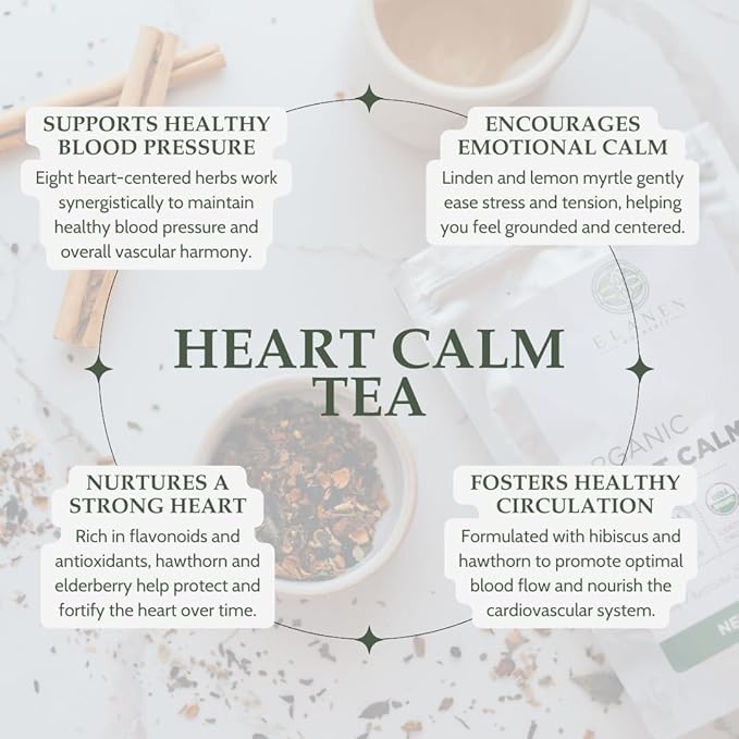 Organic Heart Calm Tea 4 oz. (113g), Blood Pressure Tea to Maintain Healthy Pressure, Circulation Balance, Delicious Tasting, USDA Certified Organic, Cut & Sifted
