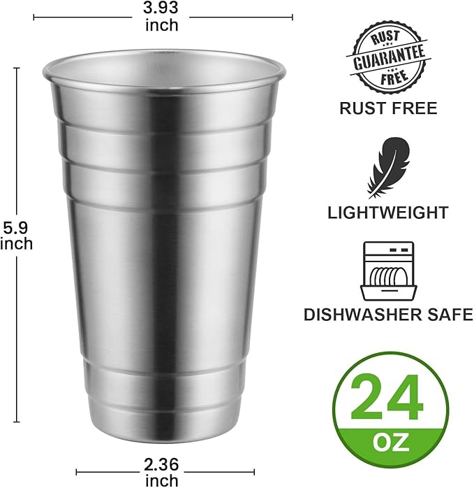 MEWAY Premium Stainless Steel Cups 24 oz Pint Cup Tumbler (12 Pack) - Premium Metal Cups - Stackable Durable Cup，Chilling Beer Glasses, for Travel, Outdoor, Camping, Everyday