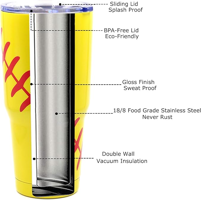 FMYWZS 30 oz Softball Tumbler, Double Wall Vacuum Insulated Stainless Steel Cup Travel Mug with Lid and Straw, Softball Accessories Stuff Gifts for Mom Men Boys Girls