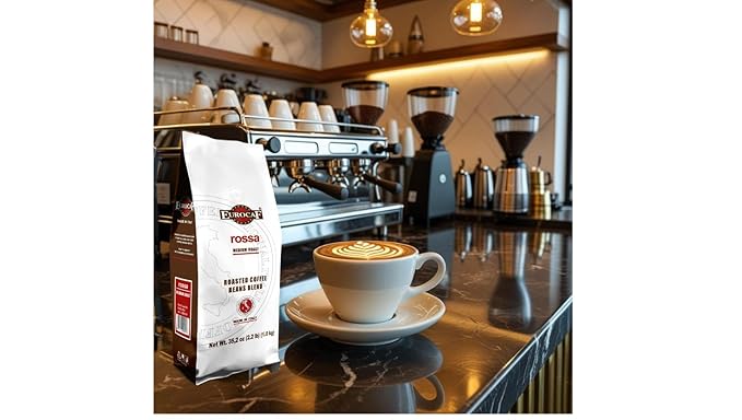 Eurocaf Miscela Rossa, Whole Bean Coffee, Medium Roast, 2.2 Ib, Original Italian Coffee (Pack of 1)