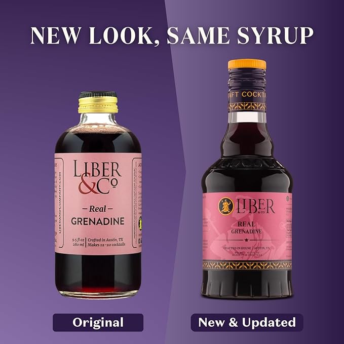Liber & Co. Real Grenadine Syrup - Drink and Cocktail Mixer with 65% Cold-Pressed Pomegranate Juice & Orange Blossom Water - All Natural, No Dyes - Essential for Tequila Sunrise, Shirley Temples, Sodas & Classic Cocktails (12.7 oz)