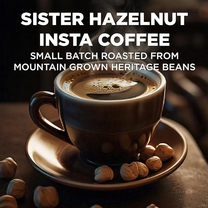 Maud's Sweet Hazelnut Flavored Instant Coffee, 26 ct, 100% Arabica Coffee, Medium Roast, Instant Hot or Iced Coffee - Just add water