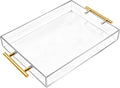 Clear Acrylic Serving Tray with Handles Large Ottoman Food Decorative Tray for Coffee Table Tea Fruit Snack Kitchen Bar Platter, 17x13’’
