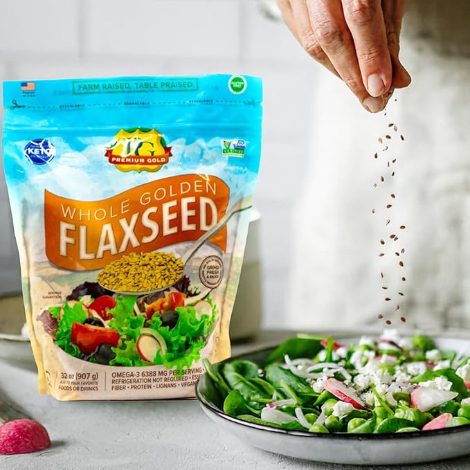 Premium Gold | Whole Flax Seed | 2 lbs. | Gluten-Free, Non-GMO, Kosher, Raw Seeds, Excellent Source of Fiber, Source of Omega-3, Plant-Based Protein, No Preservatives, No Additives