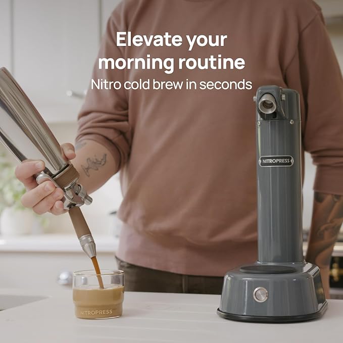 NitroPress DS – Electric Nitro Cold Brew Coffee & Cocktail Maker | Air-Powered Nitrogen Infuser for Smooth Nitro Drinks, Cocktails, Cold Brew & Tea at Home | No Gas Cartridges | Stainless Steel Design