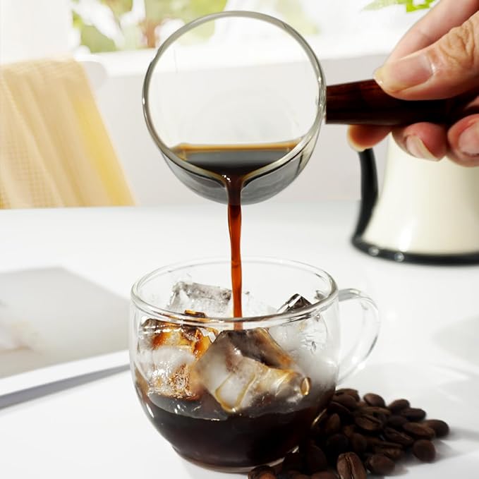 1 Pack Espresso Shot Glass 75ML Triple Pitcher Barista Single Spouts With Wood Handle By BCnmviku