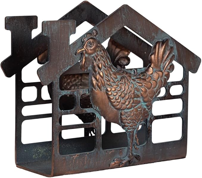 Metal Napkin Holder for Table, Metal Rooster Statue Decor Paper Napkin Holder, Antique Copper Napkin Dispenser with Non-Slip, Napkin Stand Tabletop Gift for Kitchen Dining Room Coffee Shop Bar
