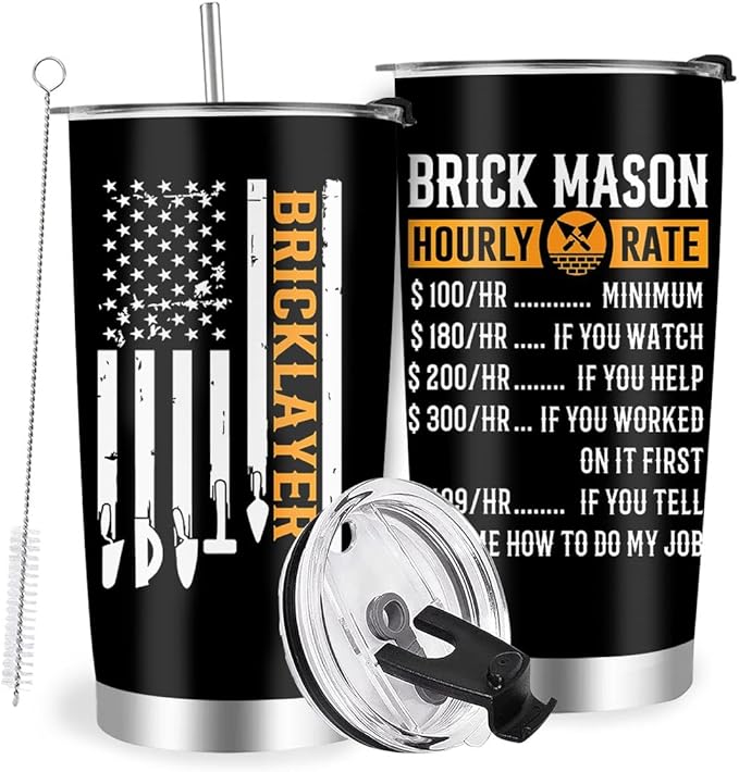 Bricklayer Gifts for Men, Brickmason Brick Masonry Gifts for Dad, Stainless Steel Insulated Tumbler 20oz