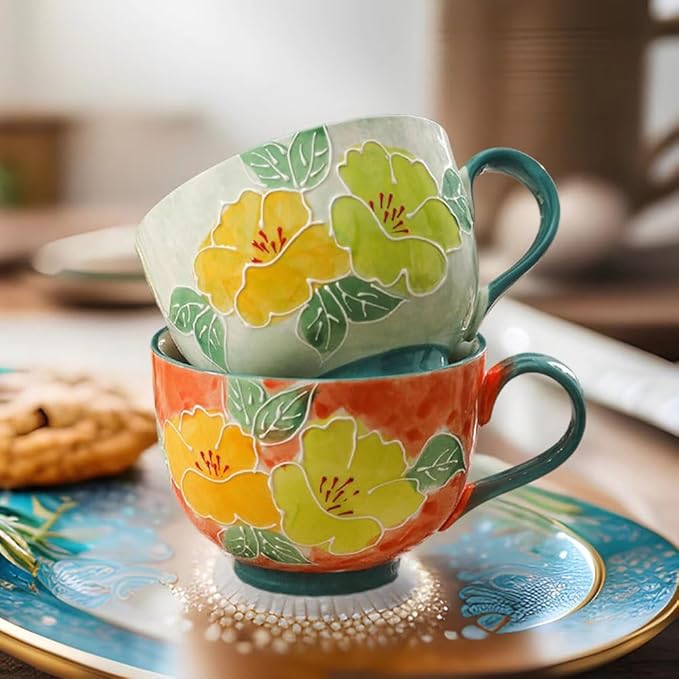 Delove Ceramic Coffee Mugs,Set of 2, 17 oz Large Porcelain Cups for Tea, Milk, Cereal, Cappuccino,Latte, Office and Home Use,Dishwasher and Microwave Safe (2 PACK-1)