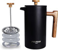 POLIVIAR French Press Coffee Maker, 34 Ounce Coffee Press with Real Wood Handle, Double Wall Insulation & Dual- Filter Screen, Food Grade Stainless Steel for Good Coffee and Tea (Vintage)