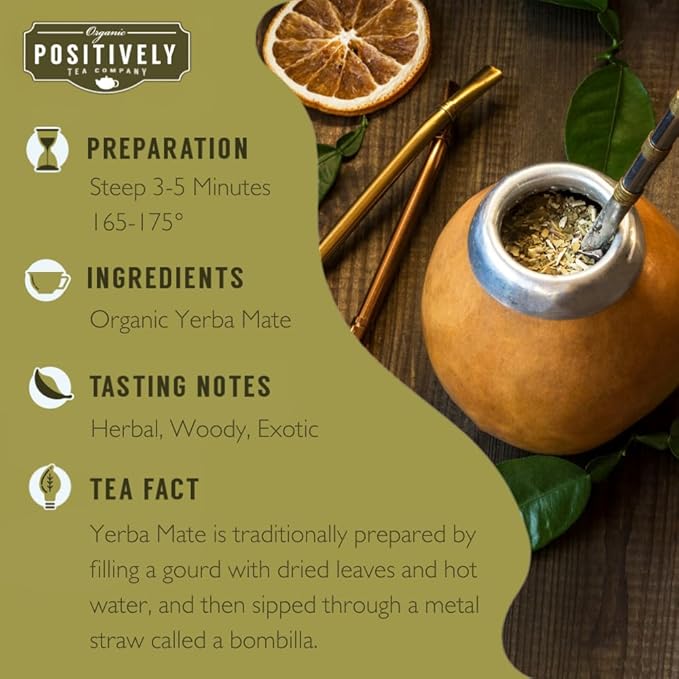 Organic Positively Tea Company, Yerba Mate Tea, (Unsmoked) Loose Leaf, 16 Ounce