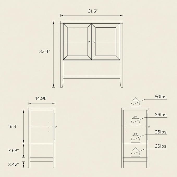 Farmhouse Buffet Cabinet with Open Shelf, Accent Storage Cabinets with Adjustable Shelves Credenza Coffee Bar Cabinet TV Stand for Living Dining Room Kitchen Entryway, Natural Oak