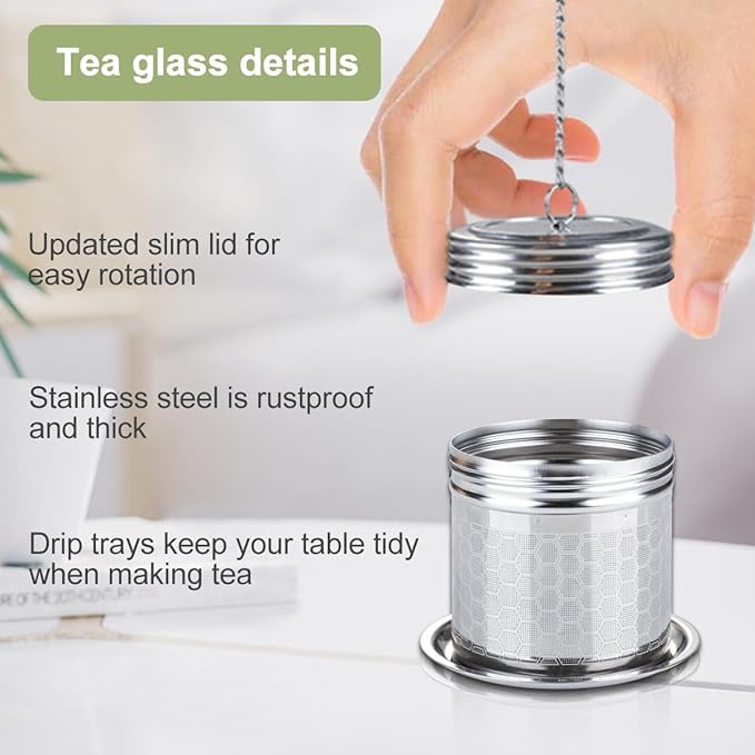 Tea Infuser Tea Strainer for Loose Tea, Stainless Steel Tea Ball with Chain Hook and Drip Tray, Extra Fine Mesh Tea Filter for Brew Tea, Spices & Seasonings (1Pack，2.95in）