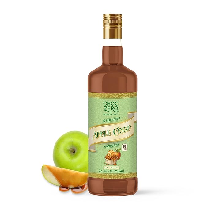 ChocZero Apple Crisp Flavoring Syrup, Sugar Free, Apple Crisp Flavor, Keto Friendly, Gluten Free, Vegan, Prebiotic Fiber, Concentrated Coffee & Beverage Syrup – 25.4 Fluid Ounces