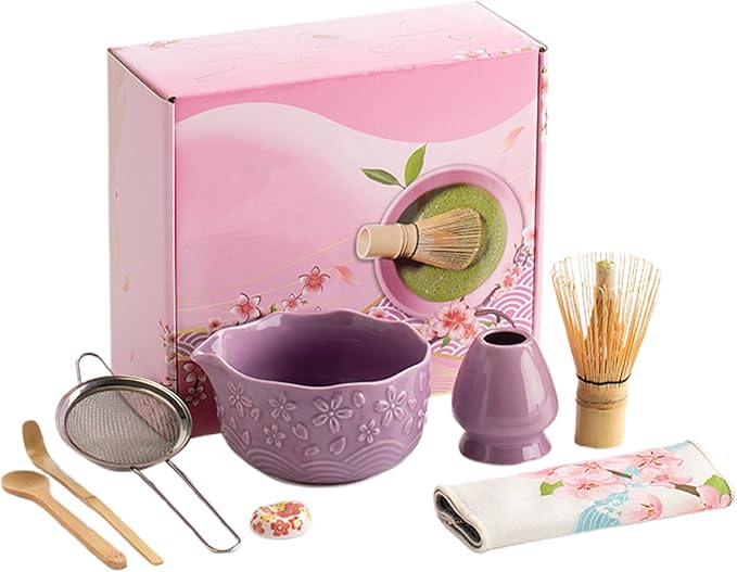 Matcha Whisk Set, 8 Pcs Matcha Set Includes Matcha Bowl, Matcha Whisk And Holder, Sifter, Bamboo Blender, Scoop, Scoop Rest And Tea Towel, Christmas Gifts For Tea Ceremony Lovers (purple)