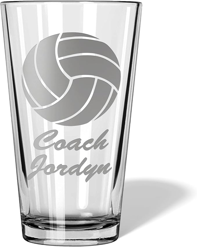 Alterd Industries Volleyball Coach Gift - Personalized Engraved Pint Glass, Beer Glass, End of Season, Coach Accessories, Coaching Gifts, Supplies (Volleyball, Single Pint Gift Box)