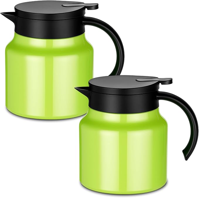 2 Pcs Thermal Coffee Carafe for Keeping Hot/Cold Stainless Steel Small Coffee Creamer Container Double Wall Vacuum Insulated Tea pot Beverage Dispenser for Milk Hot Chocolates (Green,27 oz)