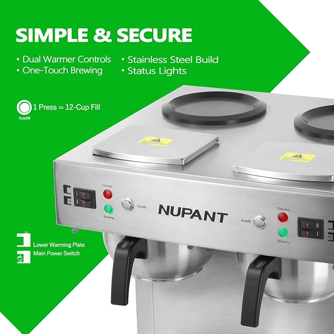 Dual Drip Commercial Coffee Maker with Water Line 200 Cup/H 7.2L Auto-Filling Drip Coffee Maker Machine with 4 Carafes & 4 Warmers Stainless Steel Pour over Double Coffee Brewer for Restaurant