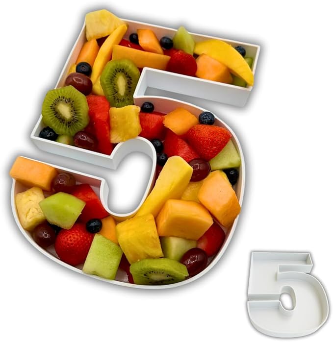 Hard Plastic Reusable Fillable Letters Numbers Serving Trays for Party Decoration (5, White)